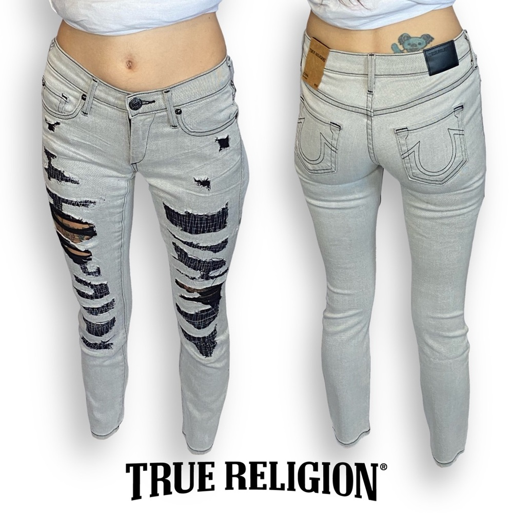 True Religion Cora Crop Mid Rise Straight Distressed Jeans Size 23 (WB-4)